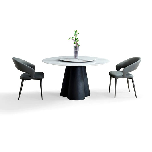 Bulgari White Natural Marble Round Dining Table with Turntable 2501 Marsiling Furniture