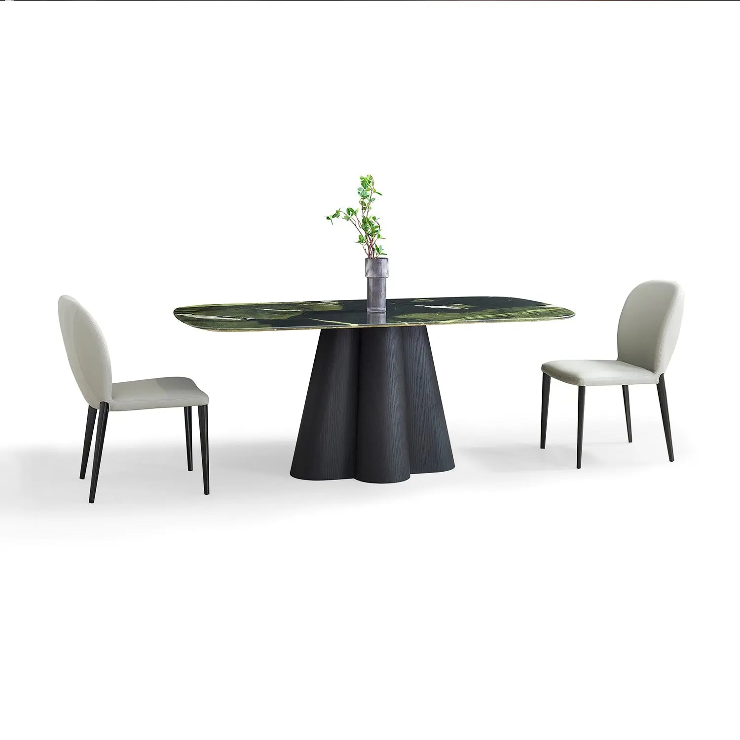 Avocado Green Modern Marble Dining Table with Sculptural Carbon Black Base 2501 Marsiling Furniture