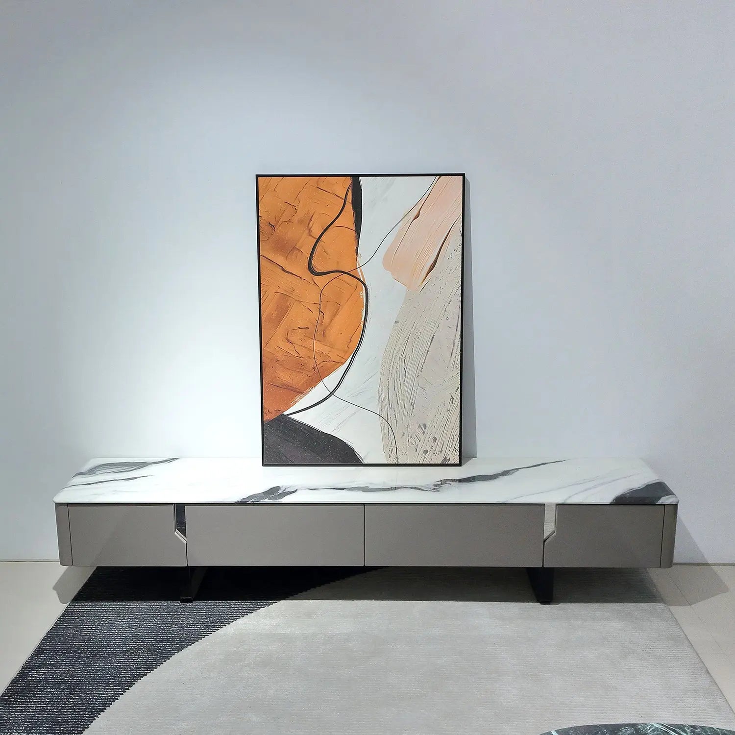 Modern Natural Marble Entertainment Center TV Table and Coffee Table Set for Living Room 2405 Marsiling Furniture
