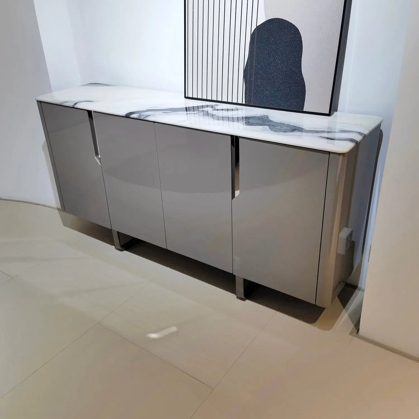 Modern Sideboard Cabinet with Microcrystalline Top and Light Khaki Glossy Finish CBG2405 Marsiling Furniture