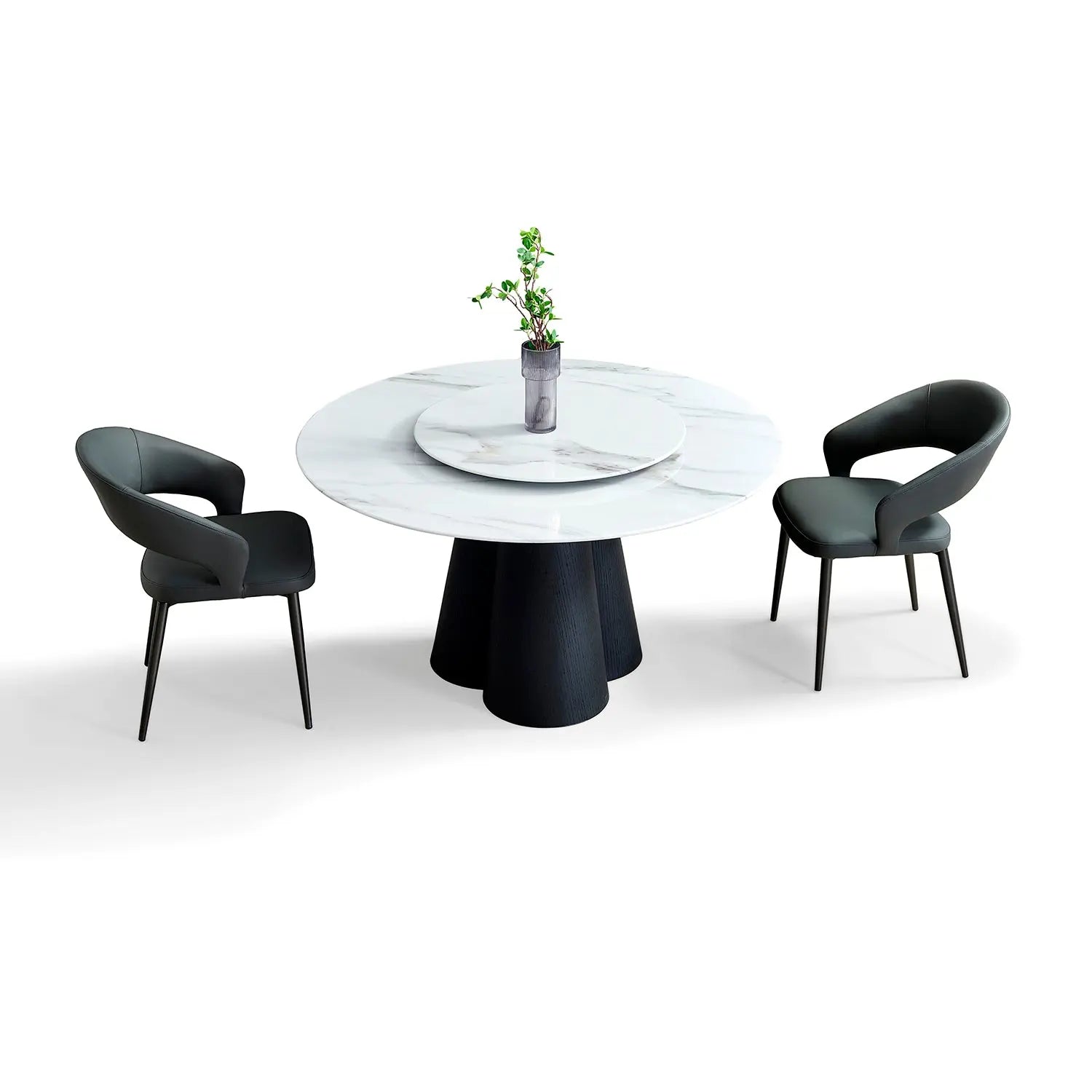 Bulgari White Natural Marble Round Dining Table with Turntable 2501 Marsiling Furniture