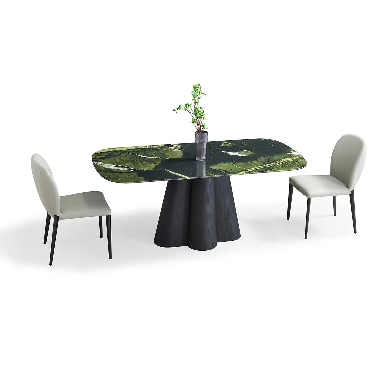 Avocado Green Modern Marble Dining Table with Sculptural Carbon Black Base 2501 Marsiling Furniture