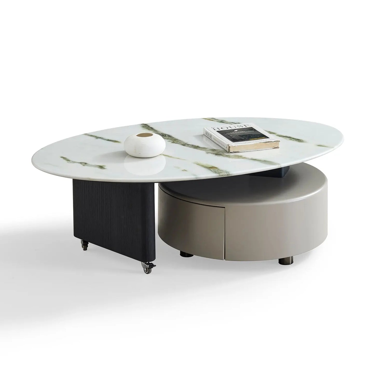 Luxury Natural Marble Round Coffee Table with Unique Drawer Leg 2505 Marsiling Furniture