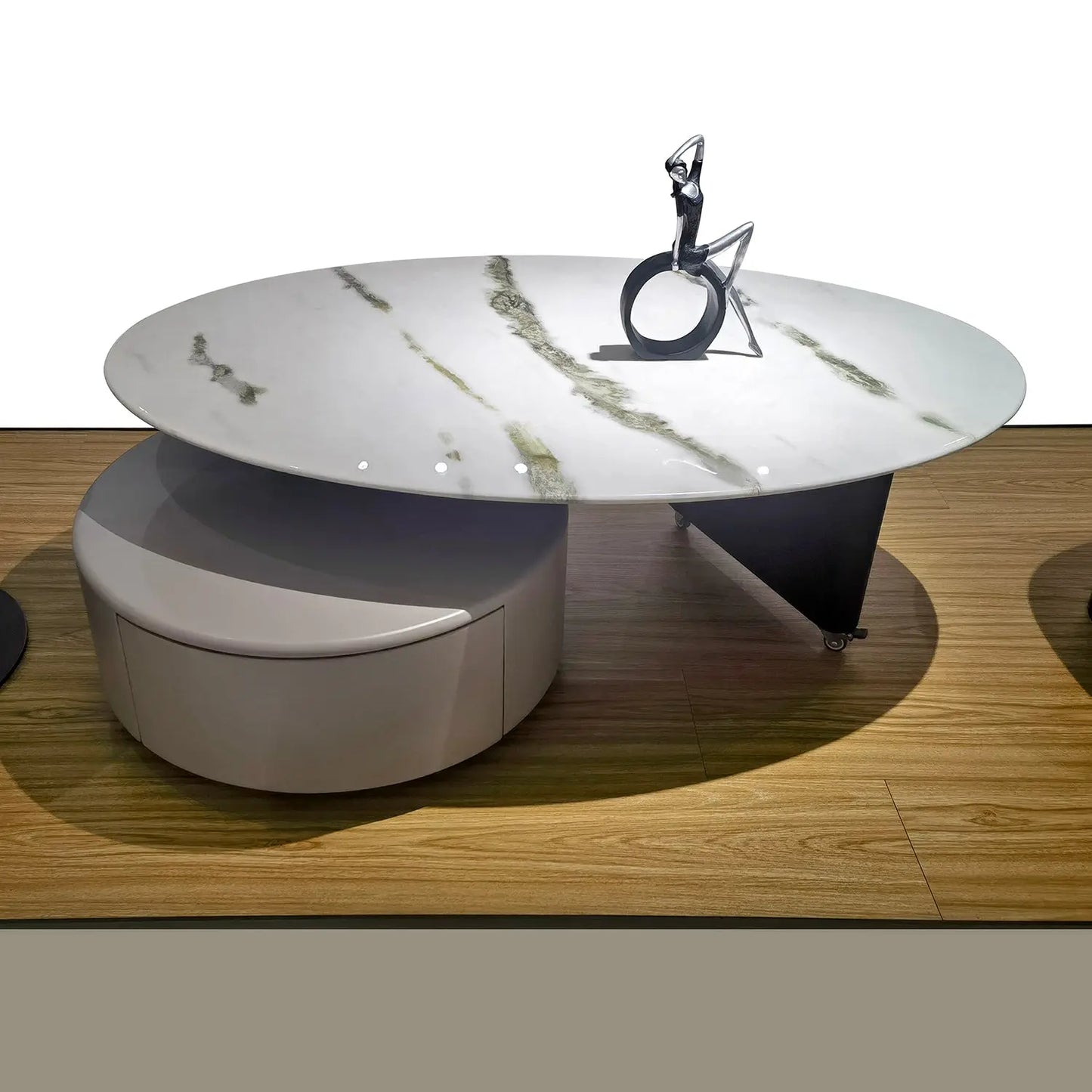 Luxury Natural Marble Round Coffee Table with Unique Drawer Leg 2505 Marsiling Furniture