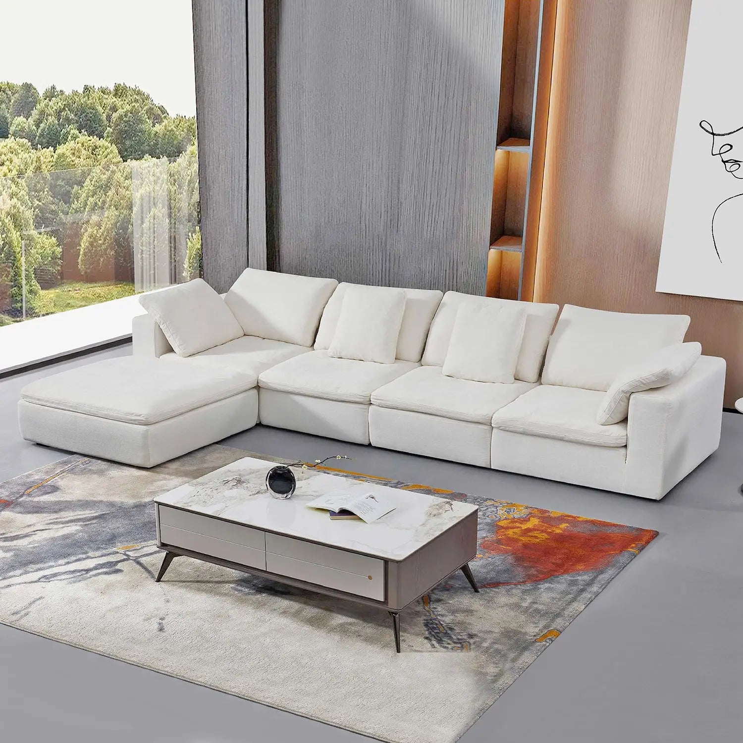 Italian Home Furniture L Shape Fabric Modern Sofa Corner Modulable Recliners Sofa Sets Marsiling