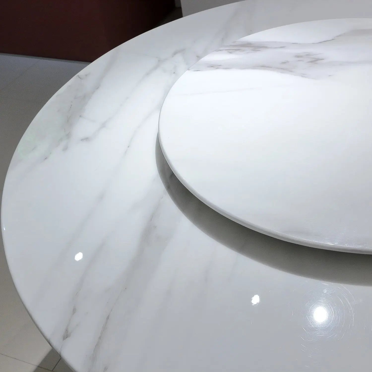 Bulgari White Natural Marble Round Dining Table with Turntable 2501 Marsiling Furniture