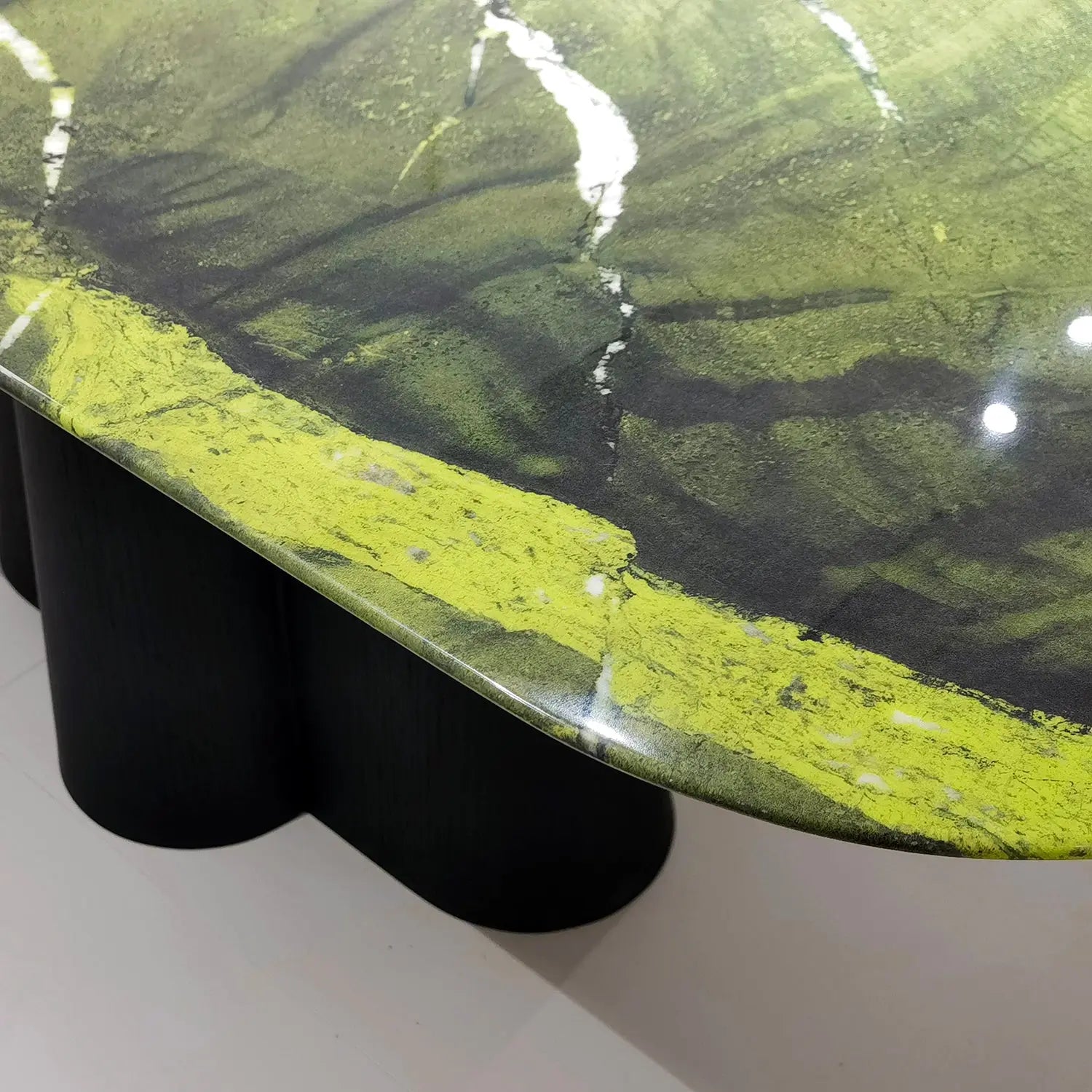 Avocado Green Modern Marble Dining Table with Sculptural Carbon Black Base 2501 Marsiling Furniture