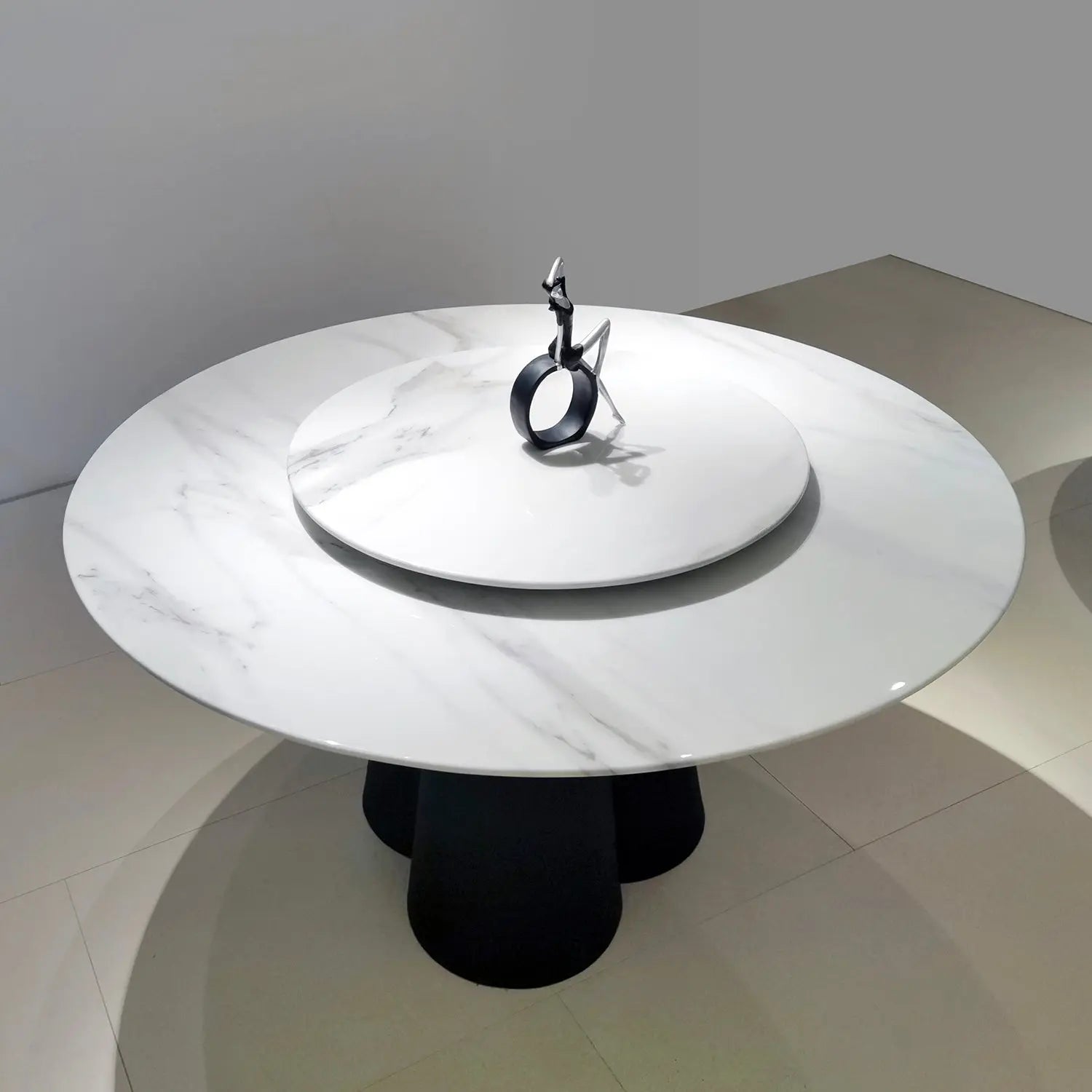 Bulgari White Natural Marble Round Dining Table with Turntable 2501 Marsiling Furniture