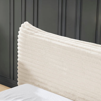 Queen Size Upholstered Bed Frame And velvet fabric,Grounded Platform Bed with Decorative Curved Headboard and Solid Wood Frame, No Box Spring Required-Beige(68''*87.75''*24.25'')