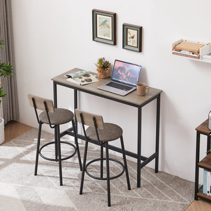 Bar Table Set with 2 Bar stools PU Soft seat with backrest, Rustic Brown, 43.31'' L x 15.75'' W x 35.43'' H.