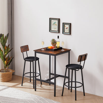 Bar Table Set with 2 Bar stools PU Soft seat with backrest, Grey, 23.62'' W x 23.62'' D x 35.43'' H