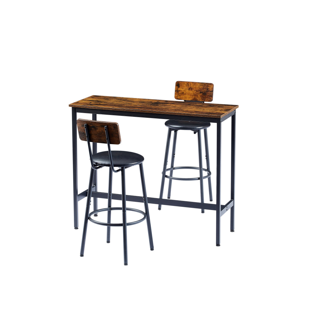 Bar Table Set with 2 Bar stools PU Soft seat with backrest, Rustic Brown, 43.31'' L x 15.75'' W x 35.43'' H.