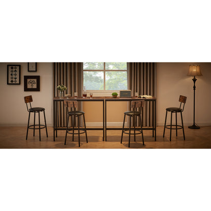 Bar Table Set with 2 Bar stools PU Soft seat with backrest, Rustic Brown, 43.31'' L x 15.75'' W x 35.43'' H.
