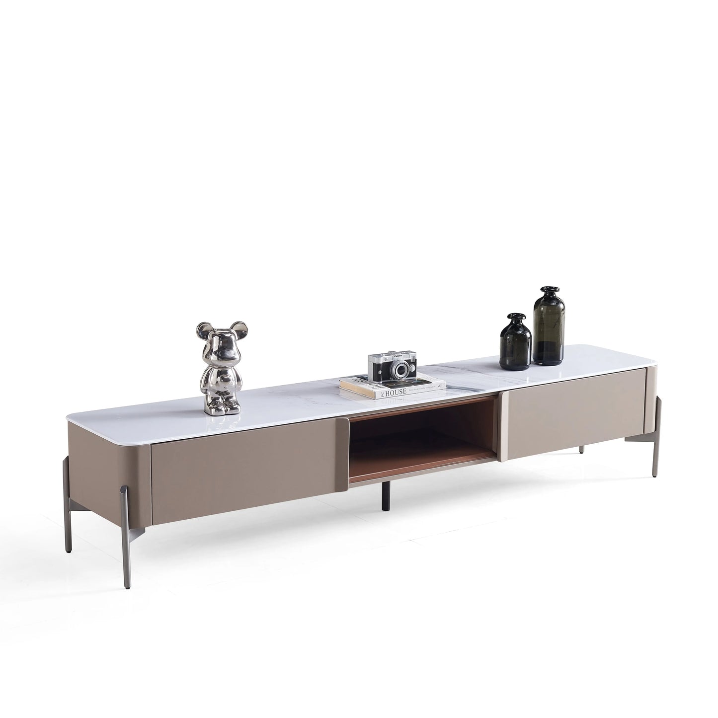Modern Beige Minimalist TV Stand and Coffee Table with Storage Set Marsiling Furniture