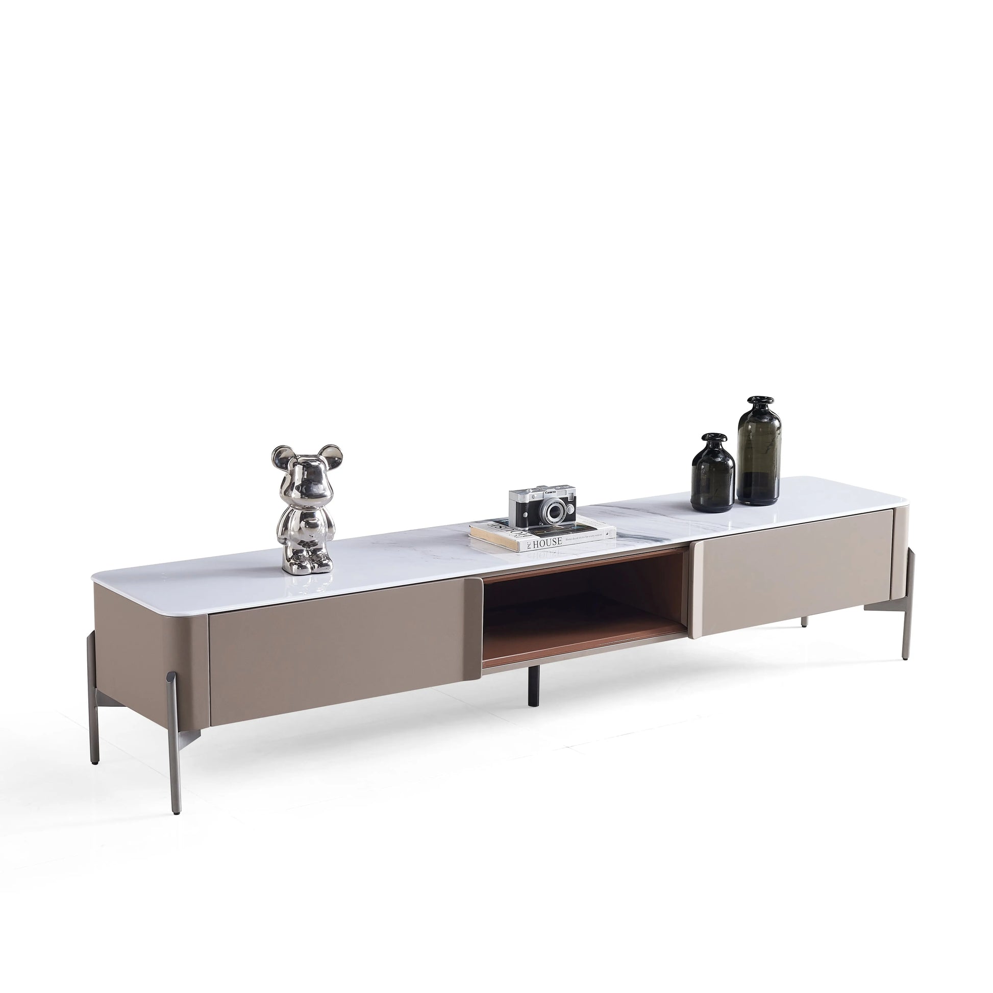 Modern Beige Minimalist TV Stand and Coffee Table with Storage Set Marsiling Furniture