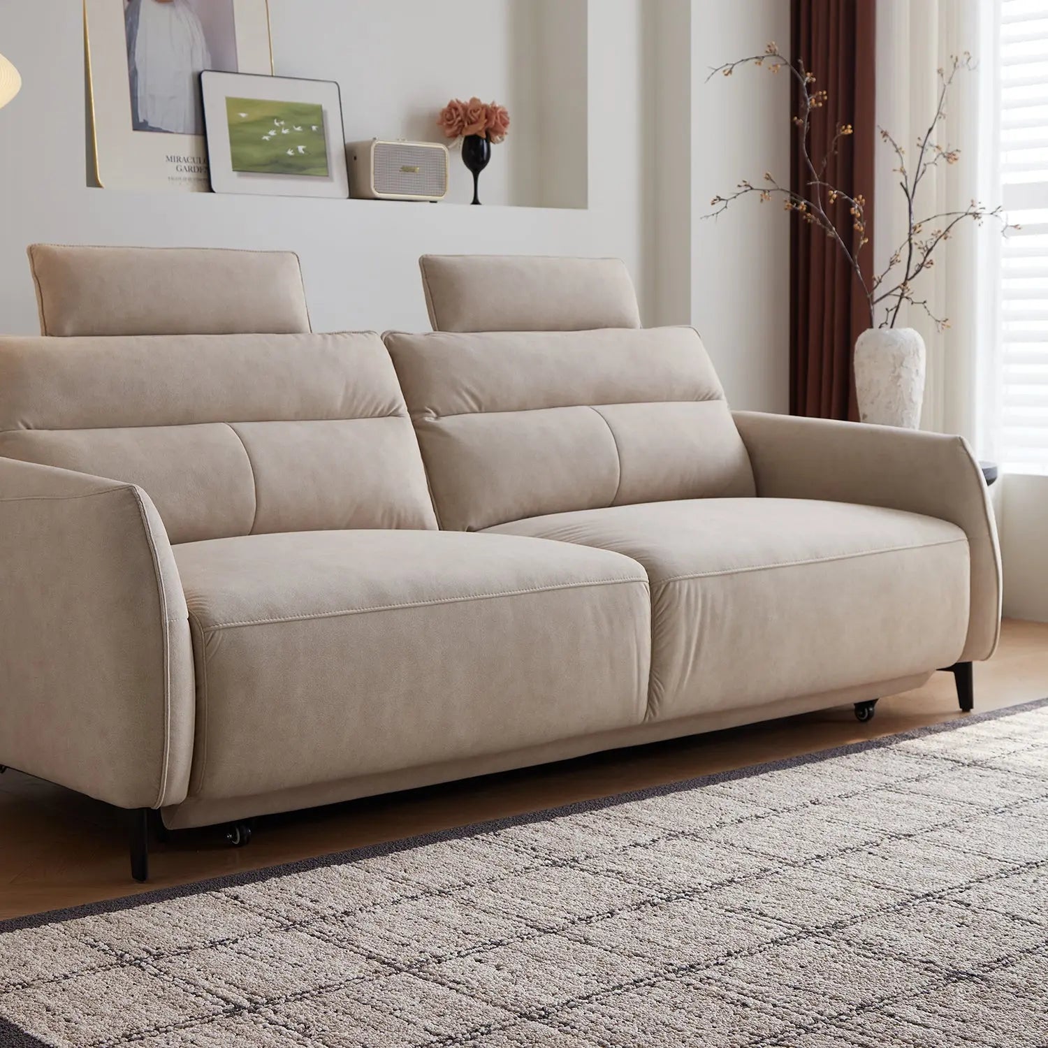 Modern Foldable Sofa Bed 3-Seater Electric Reclining Extendable Sofa Set for Small Living Rooms Marsiling