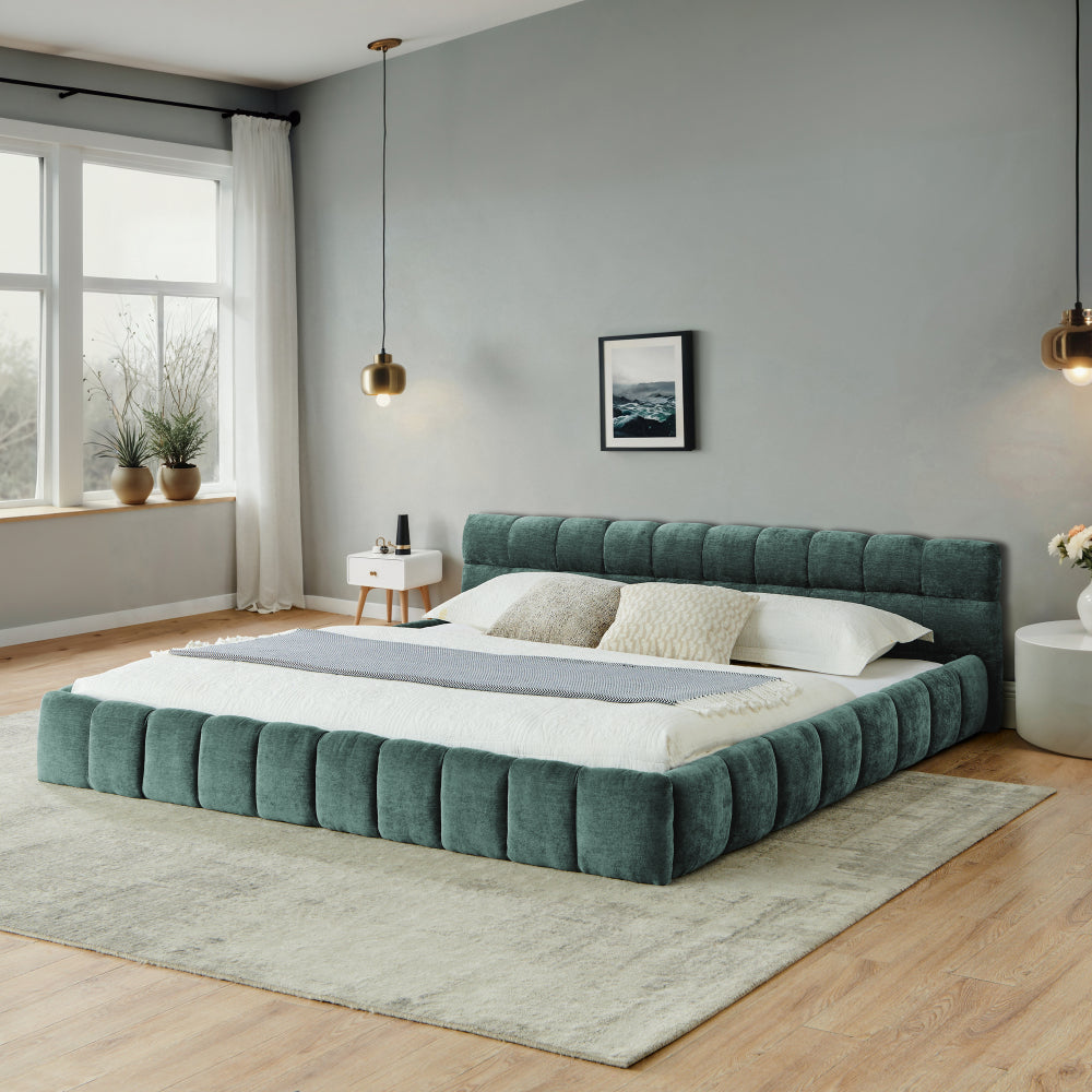 California King size Upholstered Bed Frame with Thick Fabric, Chenille Fabric Grounded Queen Size Platform Bed with Headboard and Solid Frame. No Box Spring Needed-Dark Gray(90.5''*80.5''*31'')