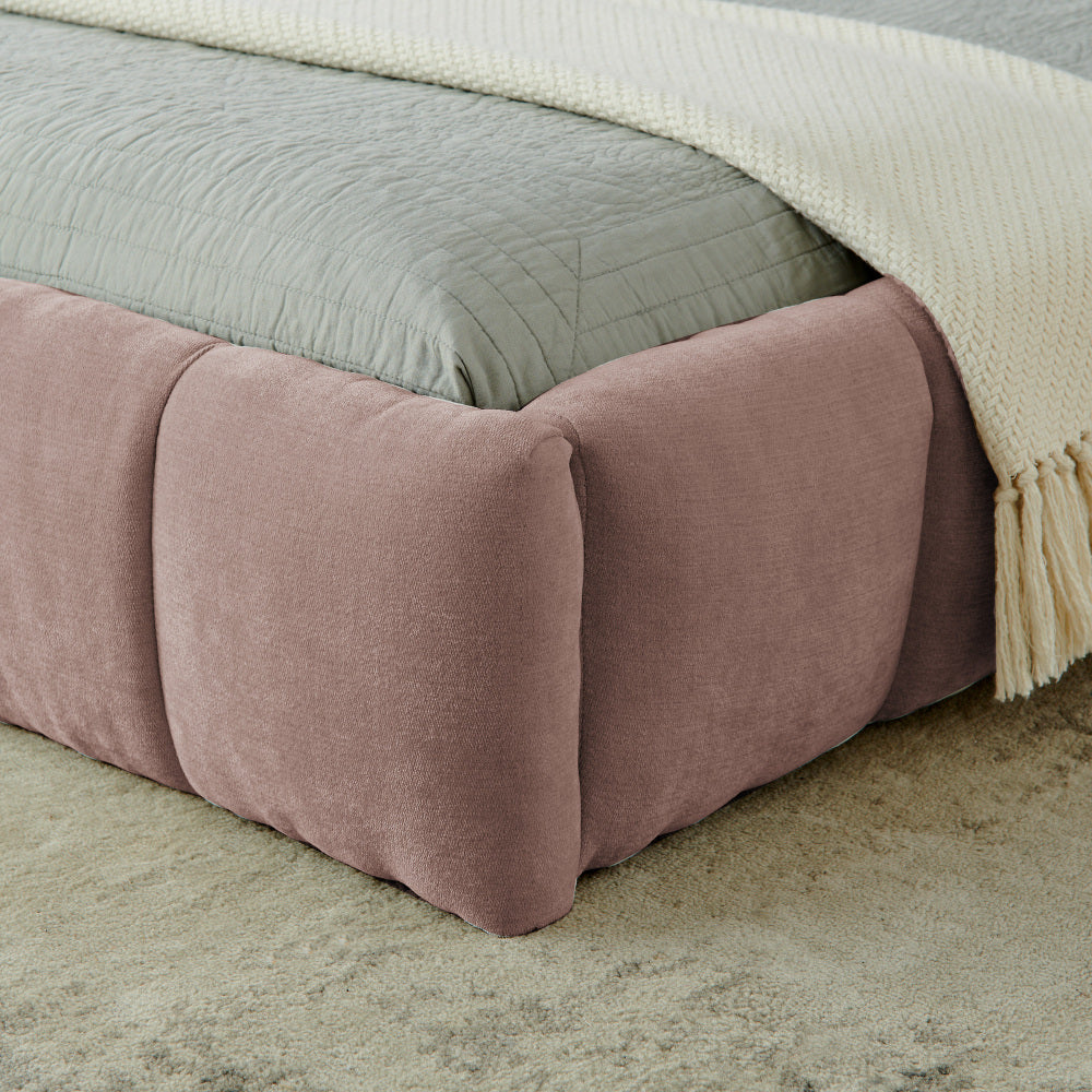 King size  Upholstered Bed Frame with Thick Fabric, Chenille Fabric Grounded Queen Size Platform Bed with Headboard and Solid Frame. No Box Spring Needed-Pink(88.5''*85.5''*24'')