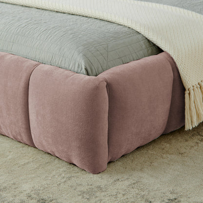 King size  Upholstered Bed Frame with Thick Fabric, Chenille Fabric Grounded Queen Size Platform Bed with Headboard and Solid Frame. No Box Spring Needed-Pink(88.5''*85.5''*24'')