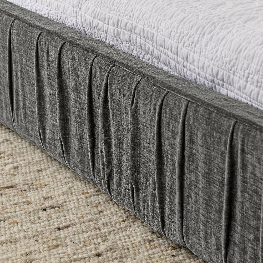 Queen Size Upholstered Bed Frame with Chenille fabric with pleated design,Grounded Queen Size Platform Bed with Headboard and Solid Frame. No Box Spring Needed-Grey(88"*67"*23.5")