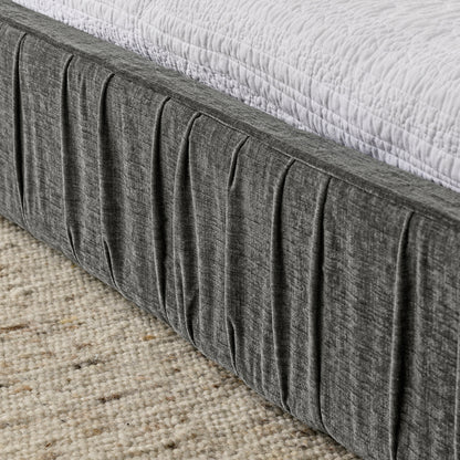 Queen Size Upholstered Bed Frame with Chenille fabric with pleated design,Grounded Queen Size Platform Bed with Headboard and Solid Frame. No Box Spring Needed-Grey(88"*67"*23.5")