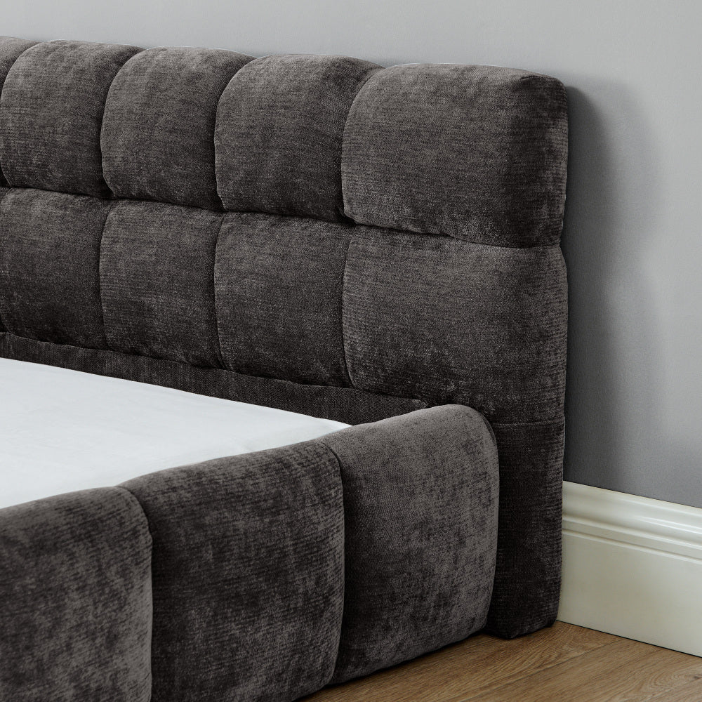 California King size Upholstered Bed Frame with Thick Fabric, Chenille Fabric Grounded Queen Size Platform Bed with Headboard and Solid Frame. No Box Spring Needed-Dark Gray(90.5''*80.5''*31'')