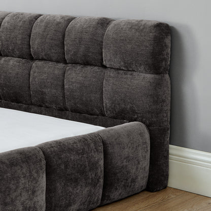 California King size Upholstered Bed Frame with Thick Fabric, Chenille Fabric Grounded Queen Size Platform Bed with Headboard and Solid Frame. No Box Spring Needed-Dark Gray(90.5''*80.5''*31'')