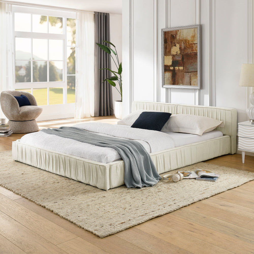 Queen Size Upholstered Bed Frame with Chenille fabric with pleated design,Grounded Queen Size Platform Bed with Headboard and Solid Frame. No Box Spring Needed-Grey(88"*67"*23.5")