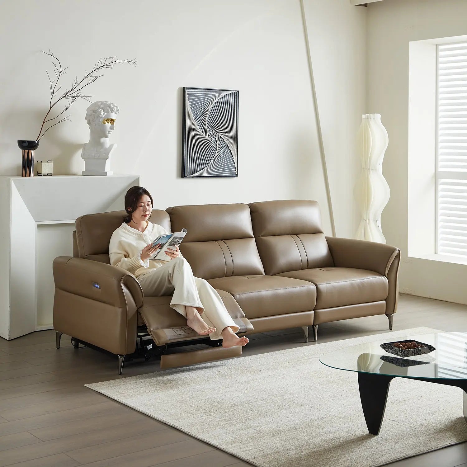European Genuine Leather Telescopic Intelligence Sectional Living Room Furniture Set Recliner Sofas Marsiling