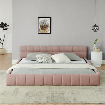 King size  Upholstered Bed Frame with Thick Fabric, Chenille Fabric Grounded Queen Size Platform Bed with Headboard and Solid Frame. No Box Spring Needed-Pink(88.5''*85.5''*24'')