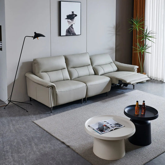 Contemporary Cream Genuine Leather Modular Couch Set Electric Function Recliner Sofa with USB Charging Marsiling Furniture