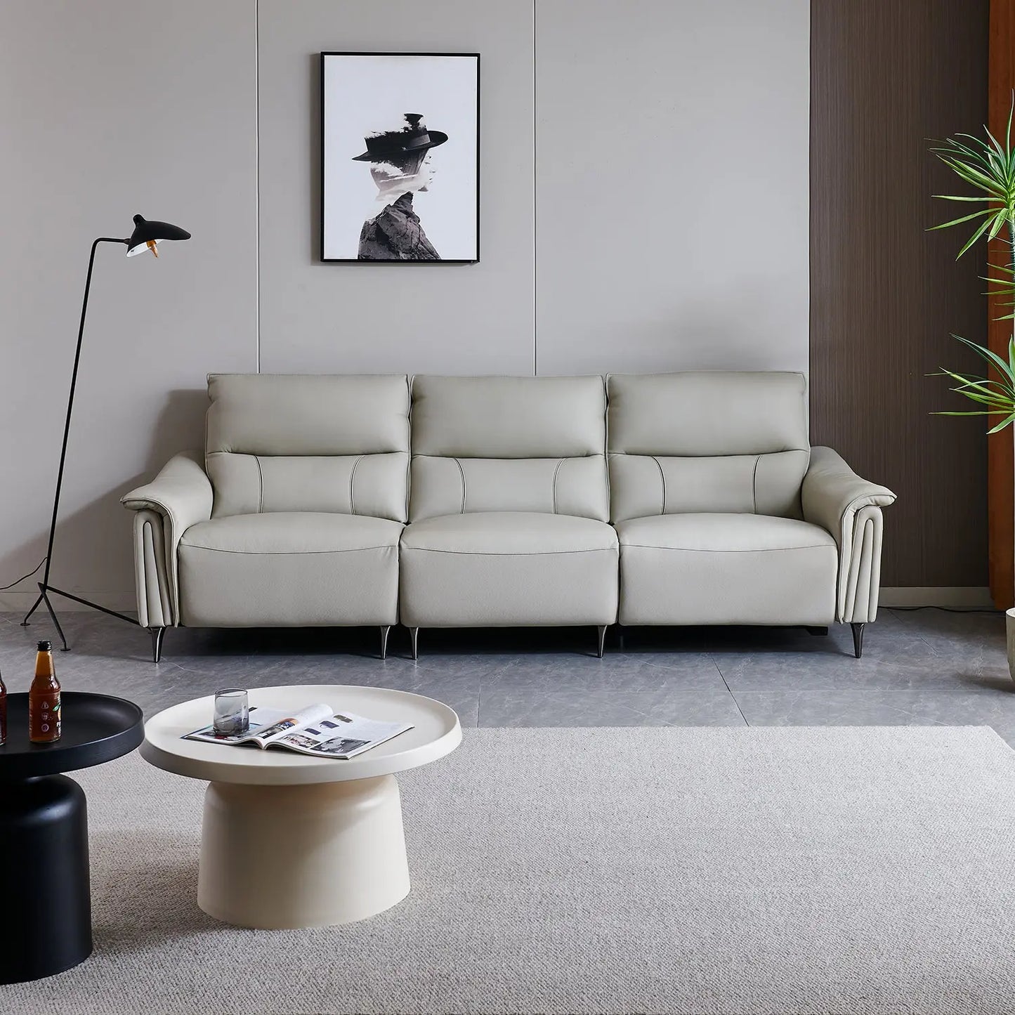 Contemporary Cream Genuine Leather Modular Couch Set Electric Function Recliner Sofa with USB Charging Marsiling Furniture
