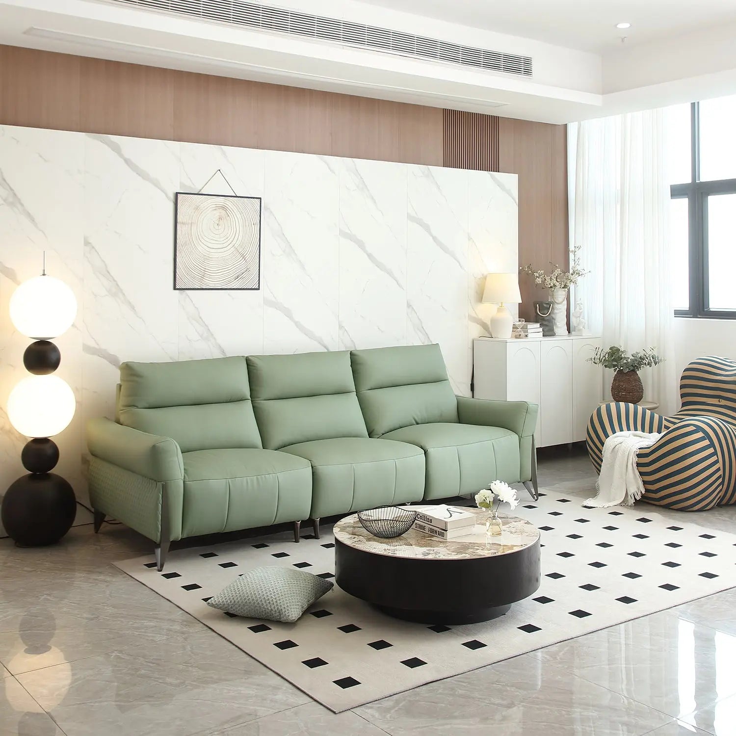 Green Leather Power Electric Recliner Couch 1+3 Modular Sofa Set Multi-Functional Wall Row Adjustable Sofa Marsiling Furniture