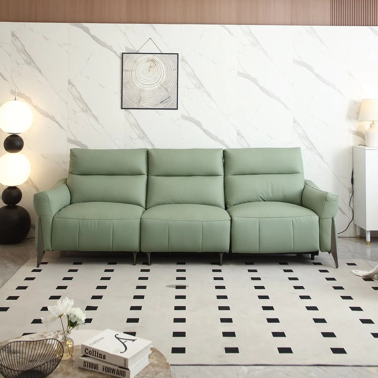 Green Leather Power Electric Recliner Couch 1+3 Modular Sofa Set Multi-Functional Wall Row Adjustable Sofa Marsiling Furniture