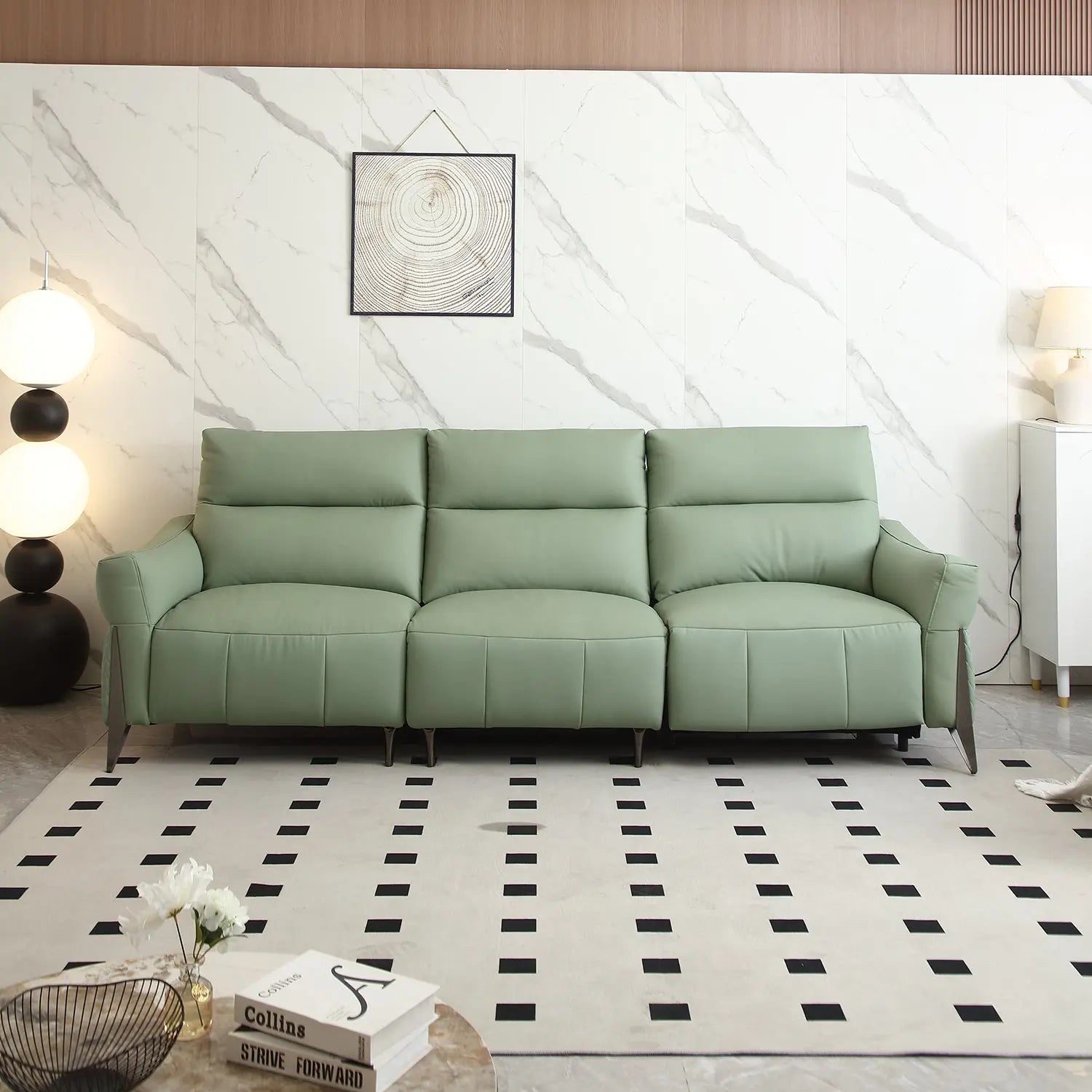 Green Leather Power Electric Recliner Couch 1+3 Modular Sofa Set Multi-Functional Wall Row Adjustable Sofa Marsiling Furniture