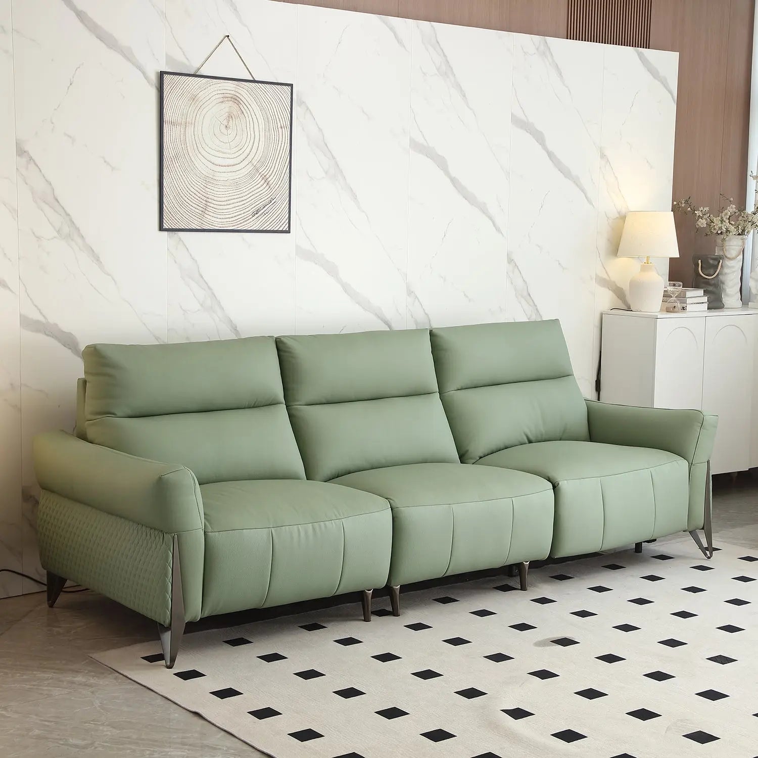 Green Leather Power Electric Recliner Couch 1+3 Modular Sofa Set Multi-Functional Wall Row Adjustable Sofa Marsiling Furniture