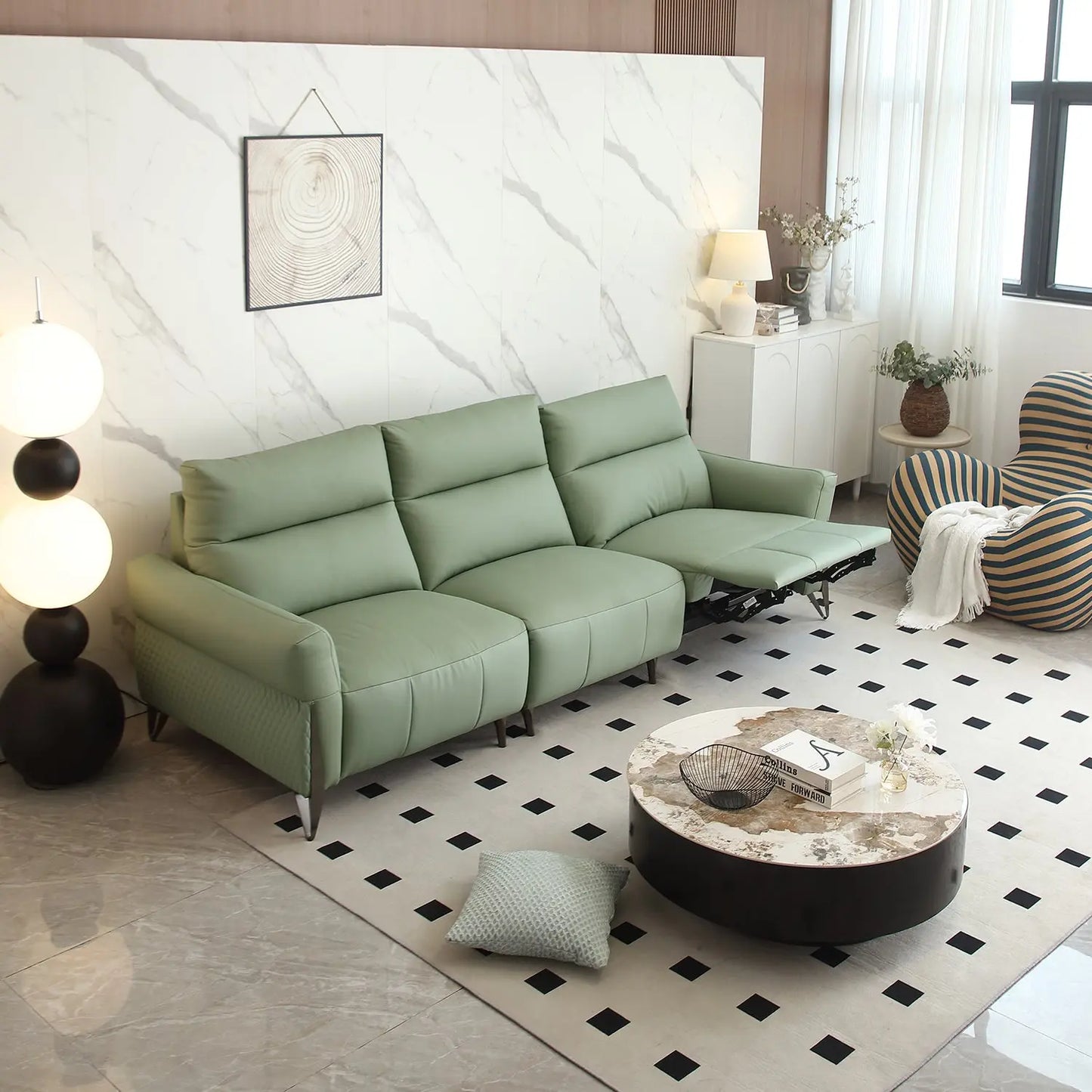 Green Leather Power Electric Recliner Couch 1+3 Modular Sofa Set Multi-Functional Wall Row Adjustable Sofa Marsiling Furniture