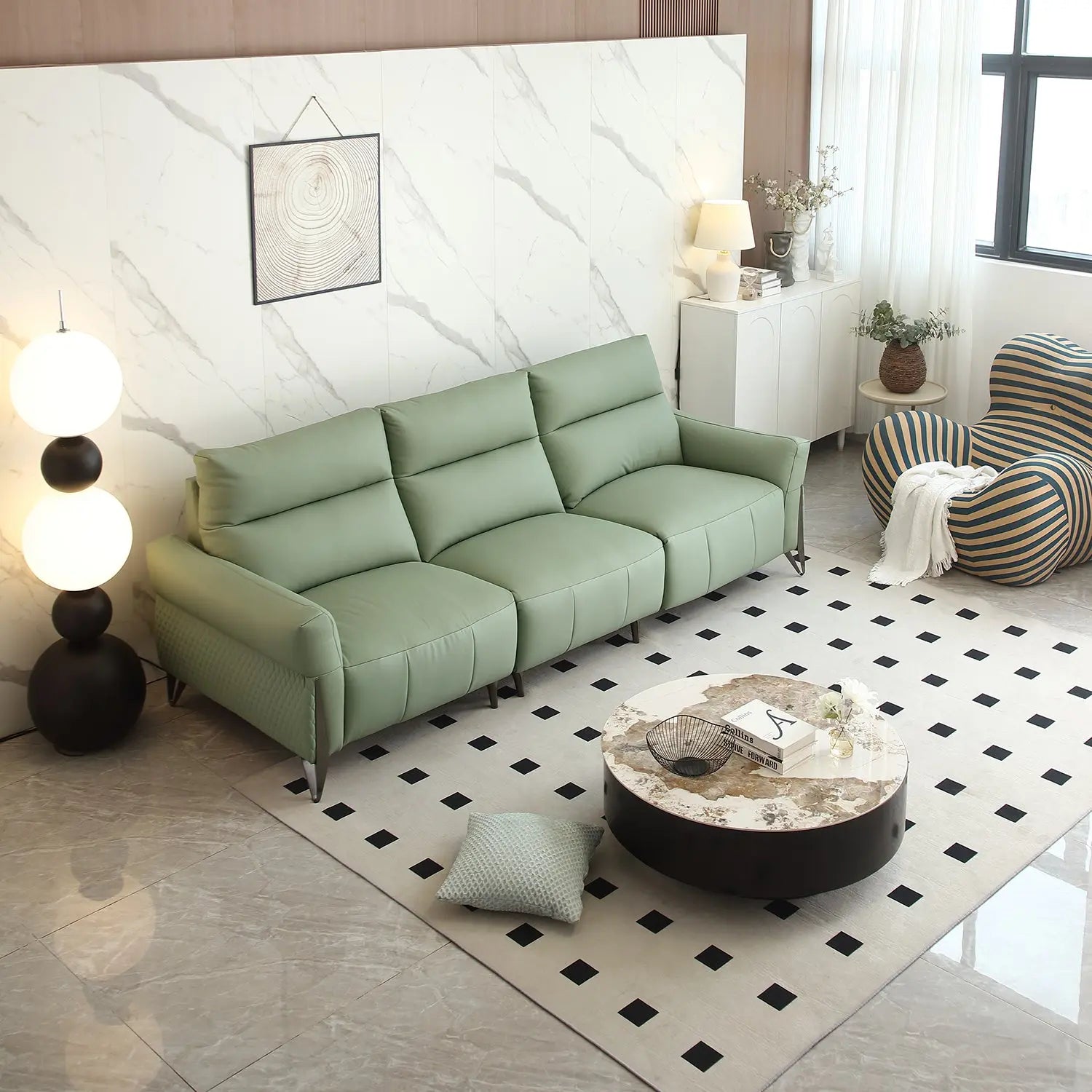 Green Leather Power Electric Recliner Couch 1+3 Modular Sofa Set Multi-Functional Wall Row Adjustable Sofa Marsiling Furniture
