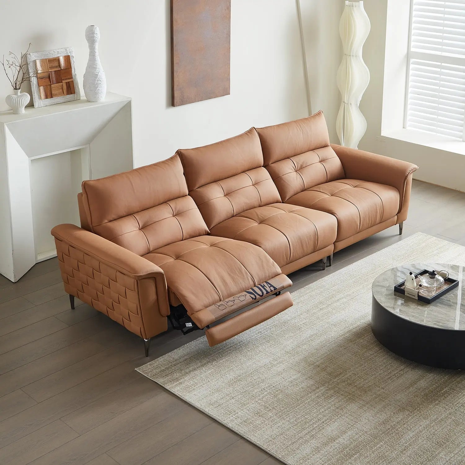 Orange 3+1 Seater Home Theater Chair Living Room Set Genuine Leather Massage Foldable Powered Sofa Marsiling Furniture