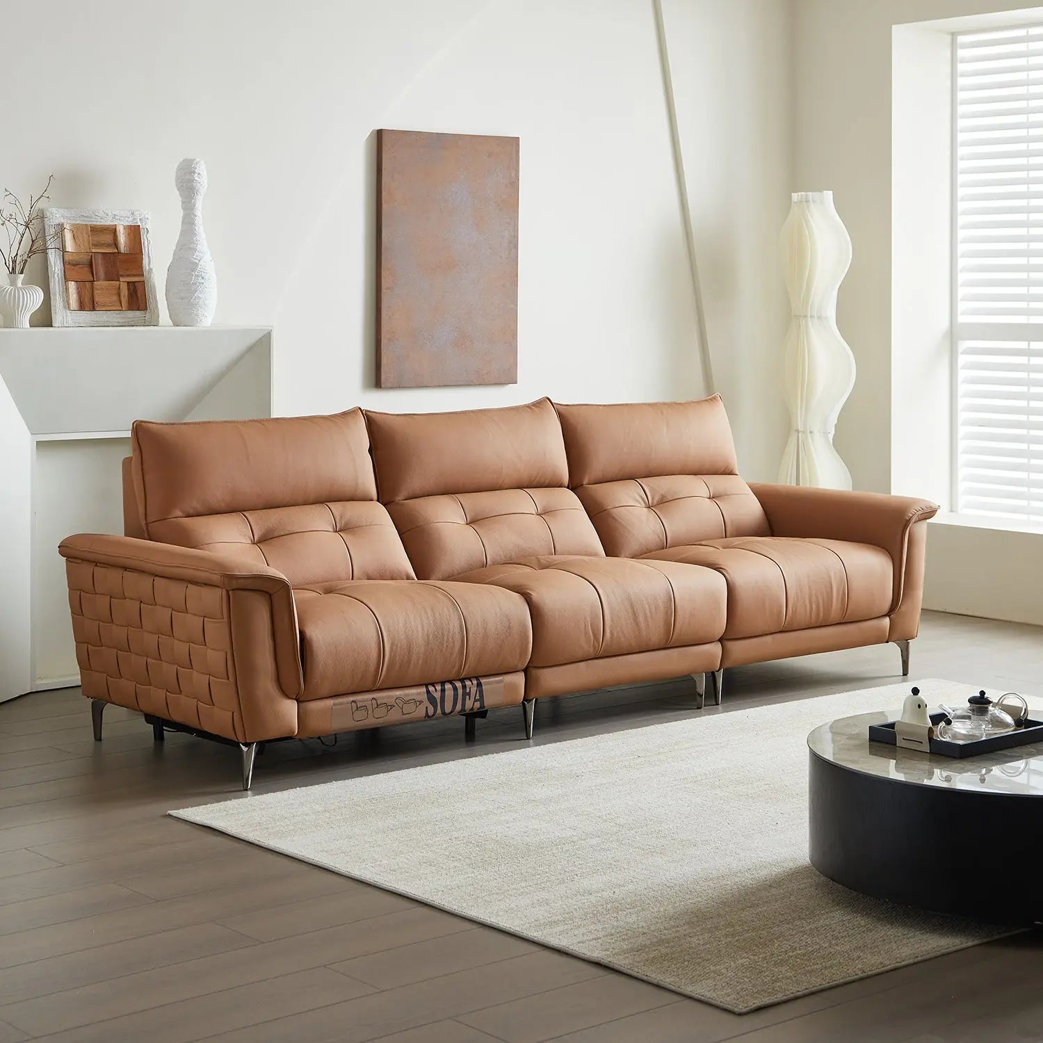 Orange 3+1 Seater Home Theater Chair Living Room Set Genuine Leather Massage Foldable Powered Sofa Marsiling Furniture