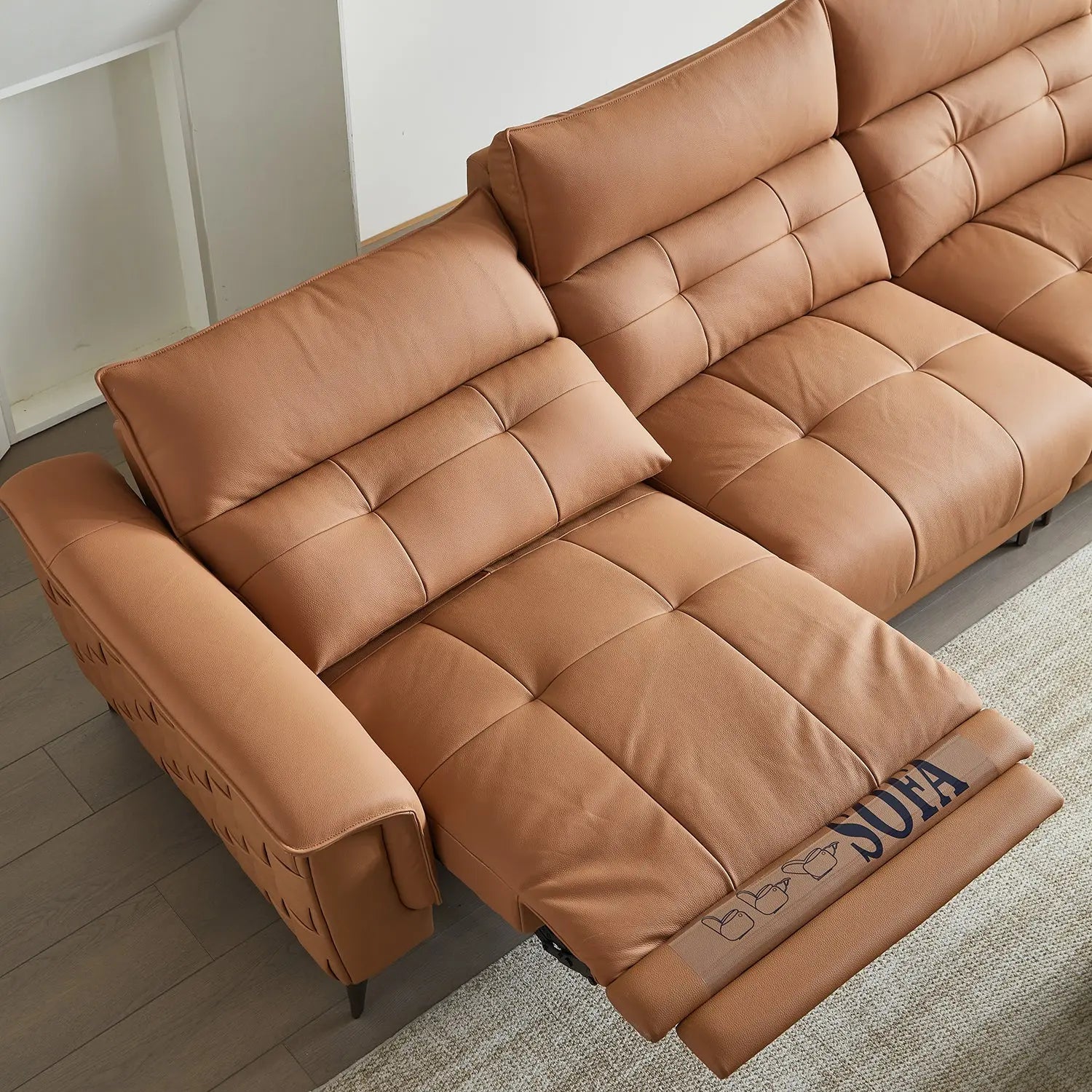 Orange 3+1 Seater Home Theater Chair Living Room Set Genuine Leather Massage Foldable Powered Sofa Marsiling Furniture