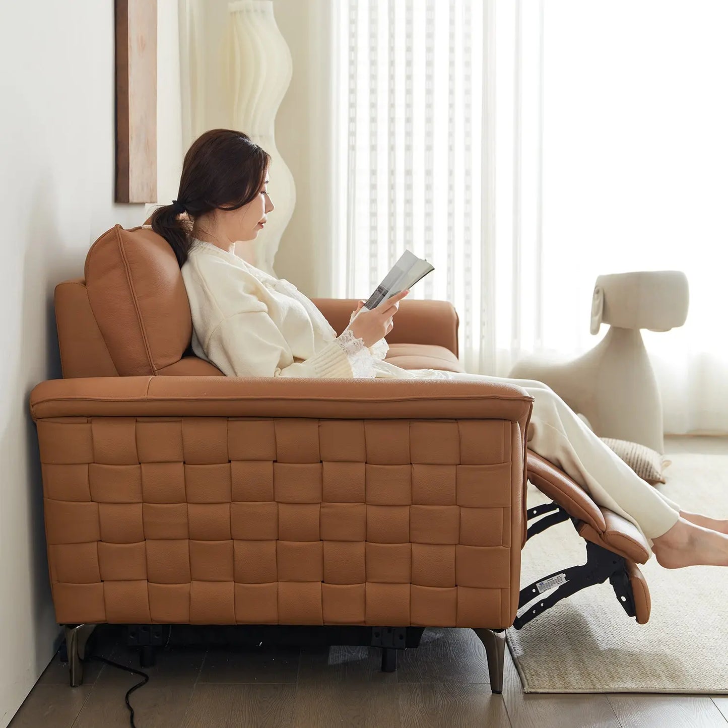 Orange 3+1 Seater Home Theater Chair Living Room Set Genuine Leather Massage Foldable Powered Sofa Marsiling Furniture
