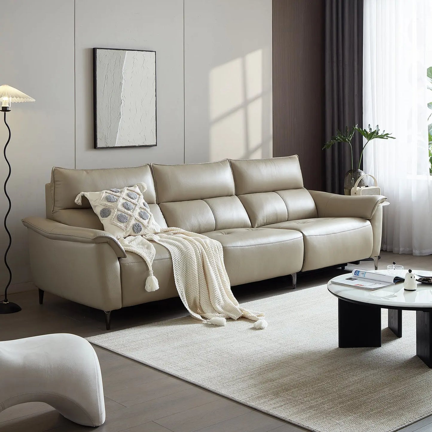 Leather Power Function Adjustable Backrest Modular Recliner Couch Sofa with USB and Type-C Charging Port Marsiling Furniture