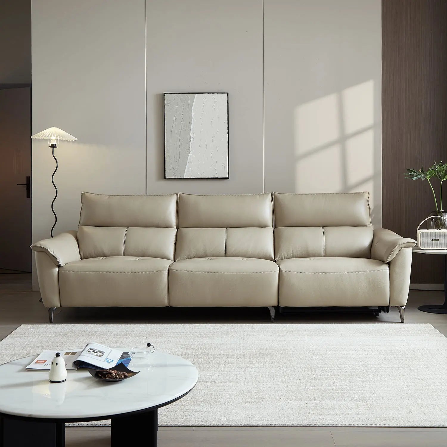 Leather Power Function Adjustable Backrest Modular Recliner Couch Sofa with USB and Type-C Charging Port Marsiling Furniture