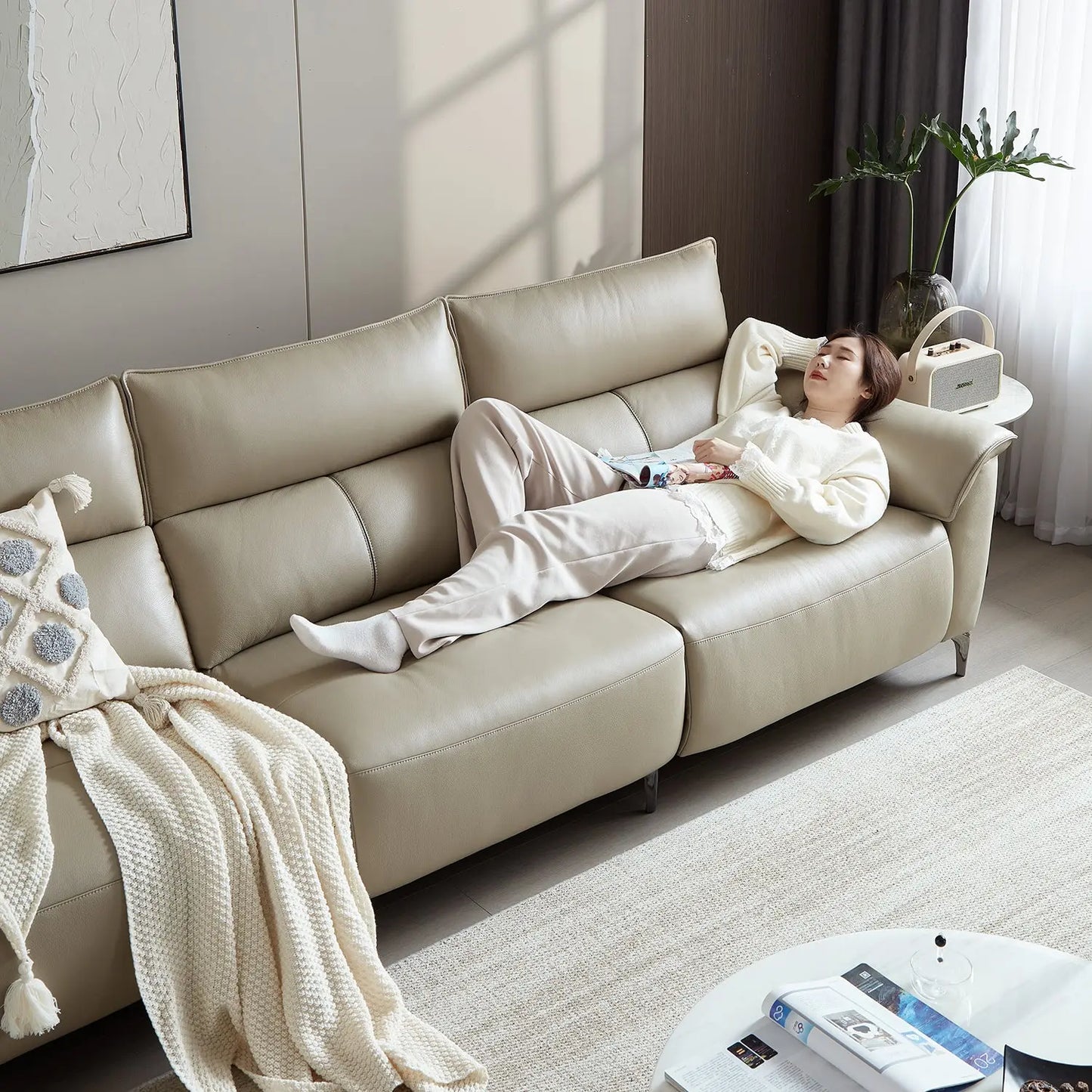 Leather Power Function Adjustable Backrest Modular Recliner Couch Sofa with USB and Type-C Charging Port Marsiling Furniture