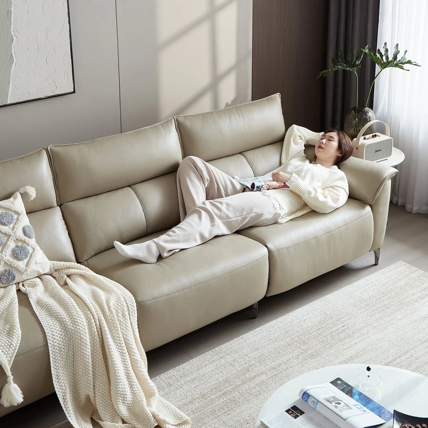 Leather Power Function Adjustable Backrest Modular Recliner Couch Sofa with USB and Type-C Charging Port Marsiling Furniture