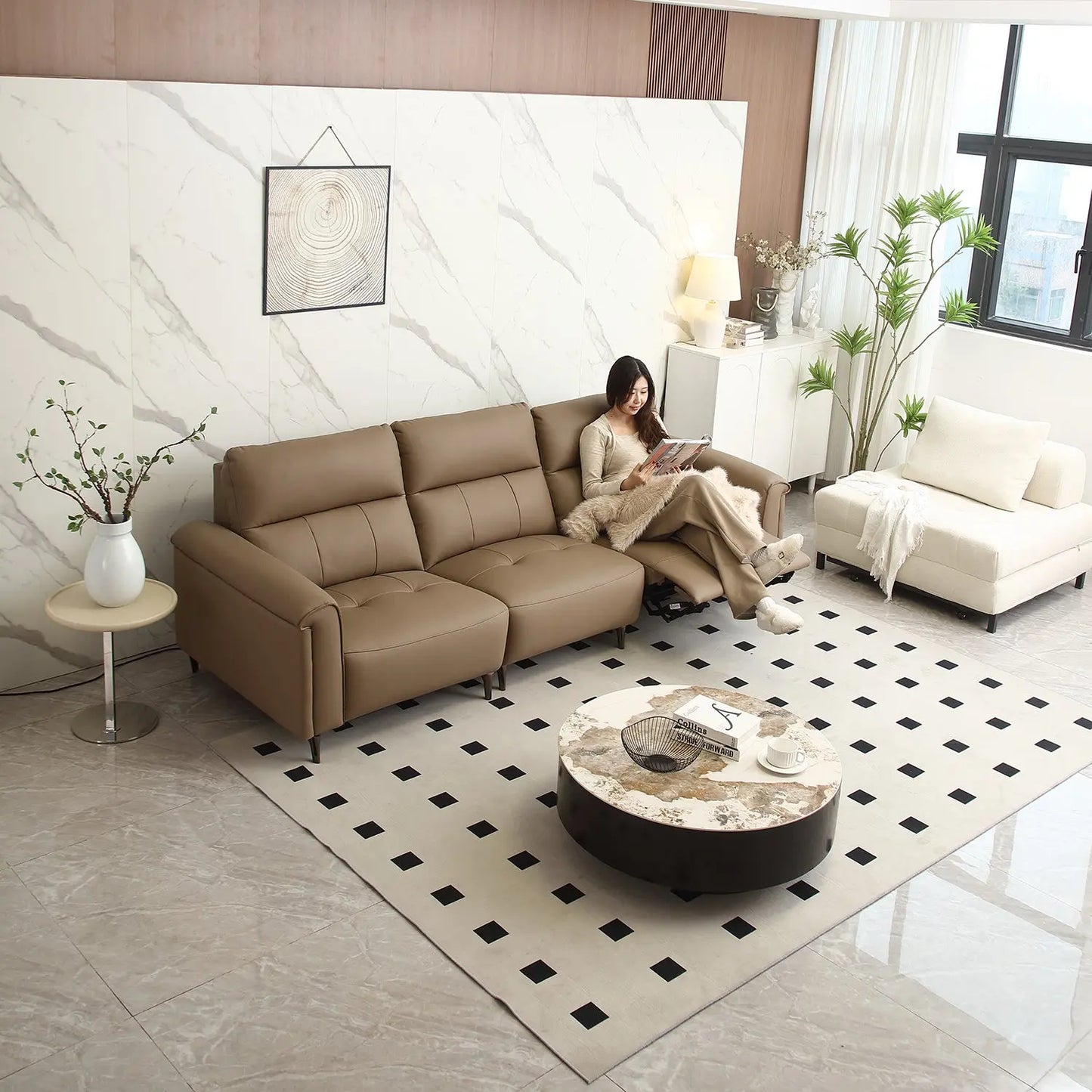 Living Room Leather Lobby Sofa Upholstered Waiting Modern Leather Couch Furniture Marsiling Furniture
