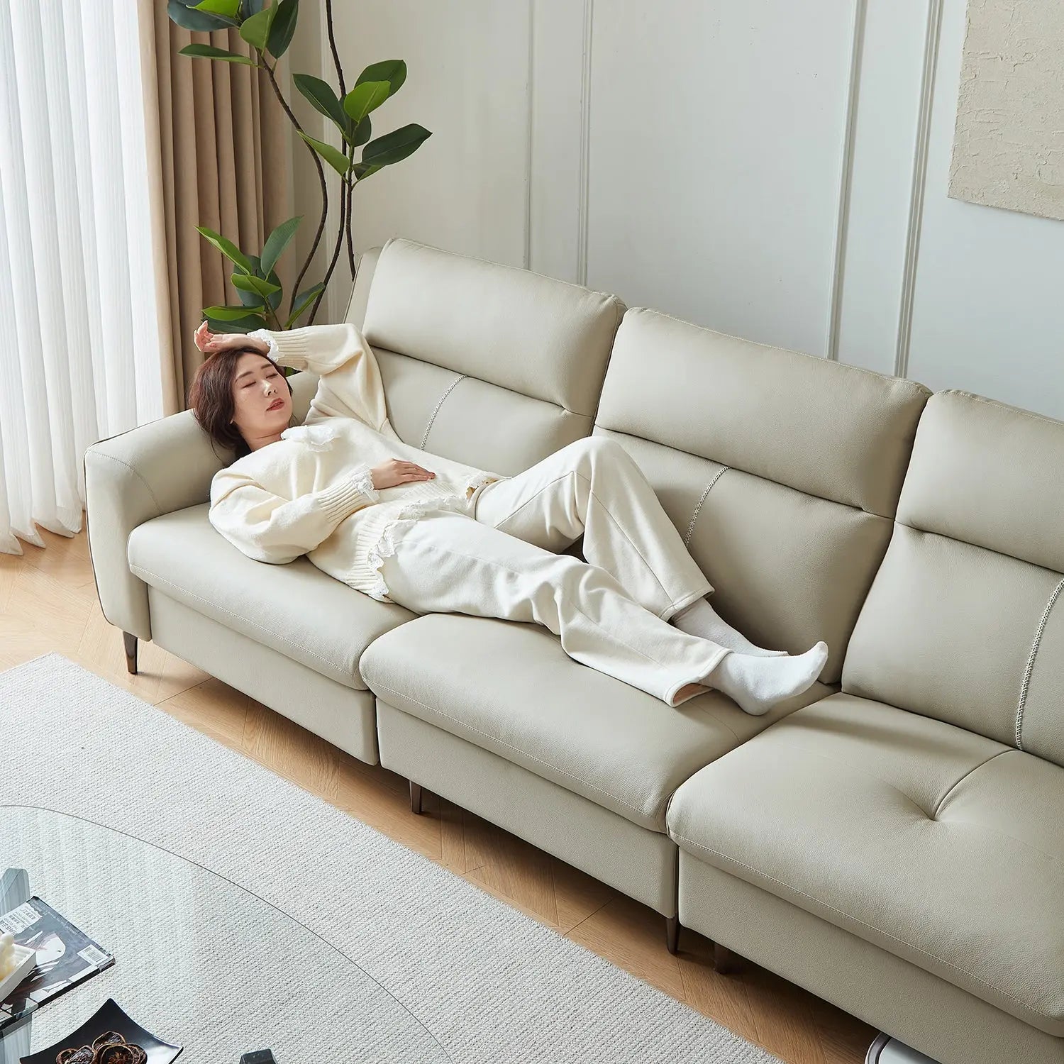 European Contemporary Living Room Sofa Furniture Ecological Genuine Leather Electric Module Functional Recliner Couch Marsiling Furniture