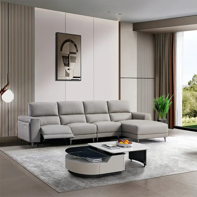 Stylish Modern L-Shaped Recliner Leather Sofa for Living Rooms Marsiling Furniture