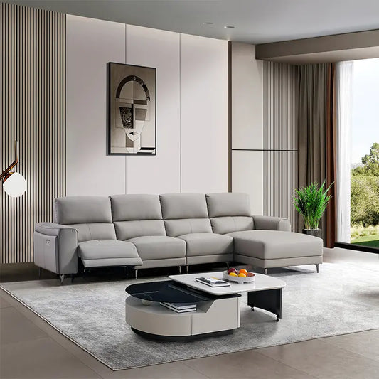 Stylish Modern L-Shaped Recliner Leather Sofa for Living Rooms Marsiling Furniture
